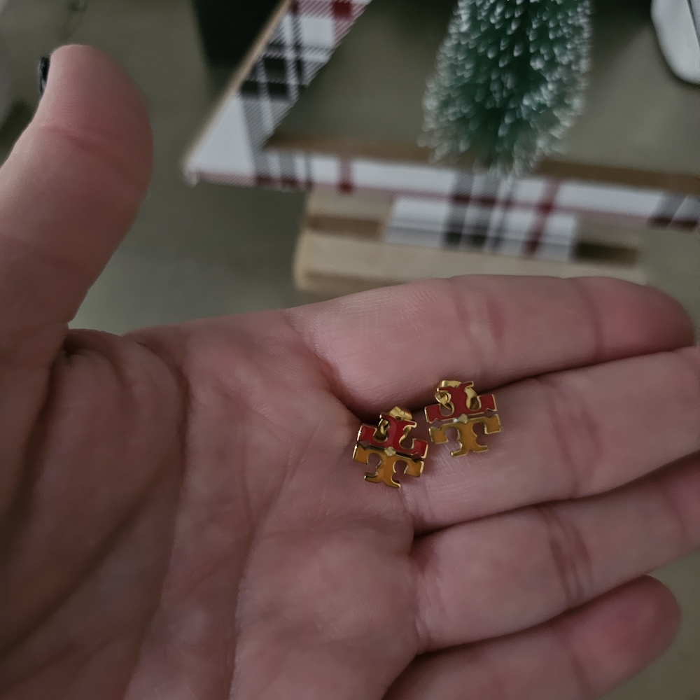 Gold and Red Puzzle Piece Earrings